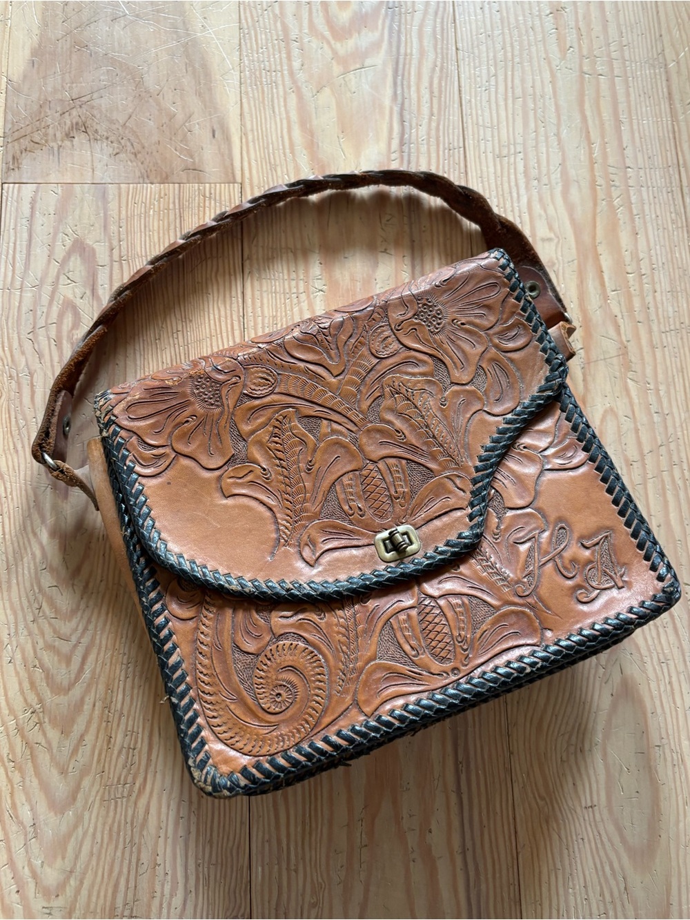 Vintage Brown Tooled Leather Purse